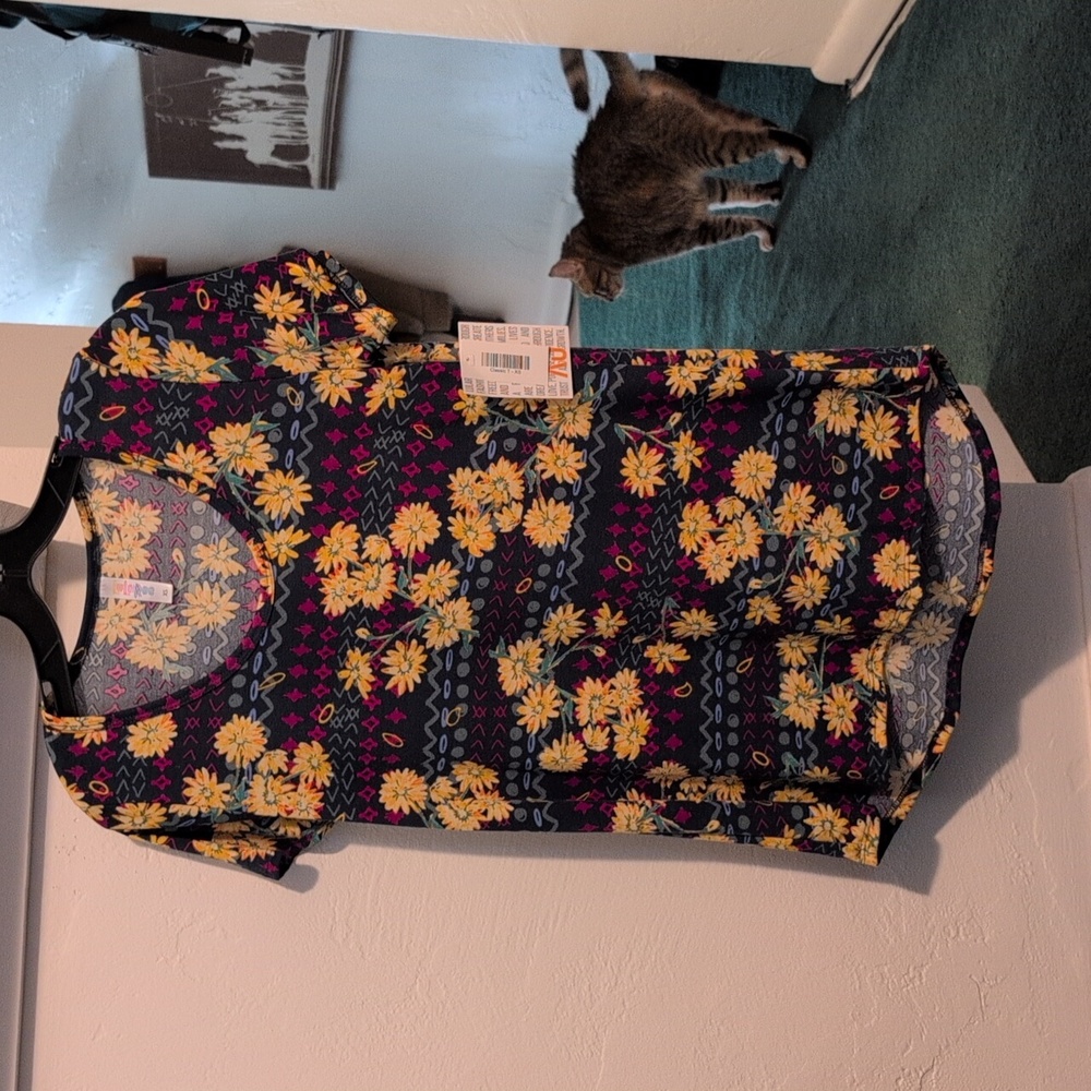 LuLaRoe Yellow Floral Short Sleeve Top